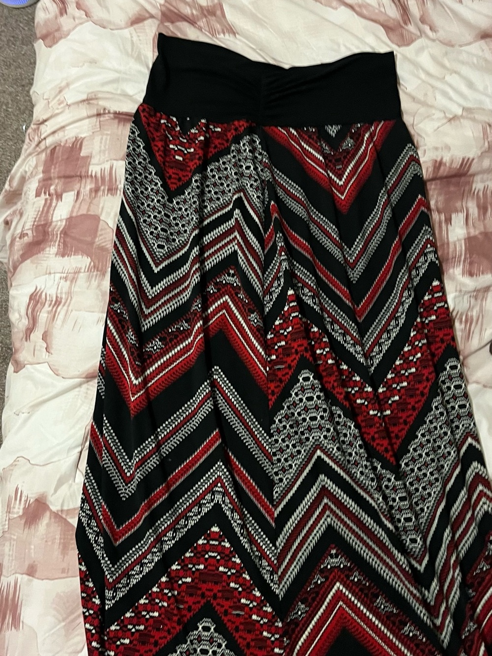 Red & Black Chevron Maxi Skirt - Women